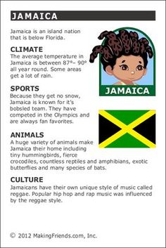 the jamaican flag with information about it and what to put in it, including an info sheet