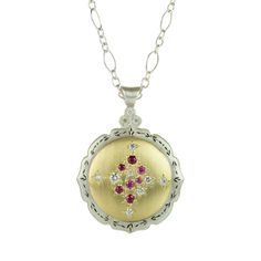 Adel Chefridi Scalloped Harmony Pendant Necklace | Quadrum Gallery Rhinebeck Ny, Perfect Harmony, Yellow Gold Pendants, Delicate Details, Precious Gems, Mixed Metals, Silver Pendant Necklace, Pink Sapphire