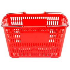 a red shopping basket on a white background