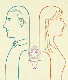 a drawing of a man and woman sitting next to each other, with the same person on a swing in front of them