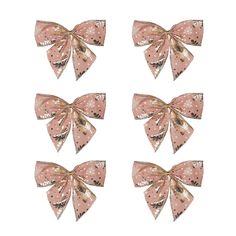 four pink bows with gold sequins are shown on a white background and one is in the shape of a bow