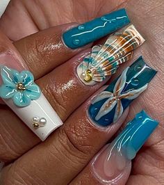 Summer Beach Nail Designs, Nails For Vacation, Beach Nails Designs, Summer Beach Nails, Cruise Nails, Beach Nail Designs, Beach Nail, Beachy Nails, Tropical Nails