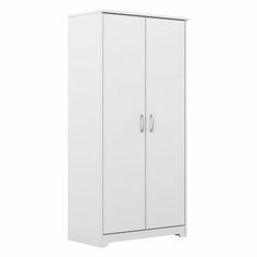 a tall white cabinet with two doors