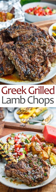 grilled lamb chops on a plate with vegetables