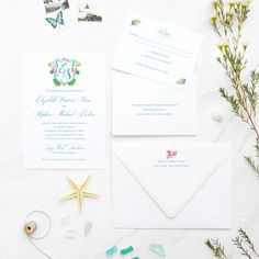 the wedding stationery is laid out and ready to be put into their guests'envelopes