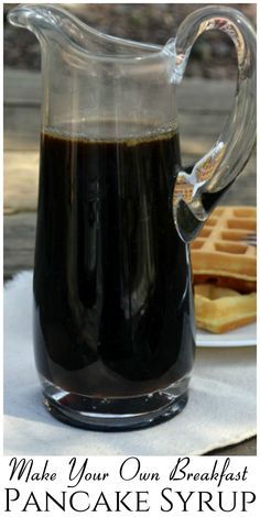 a pancake syrup recipe in a glass pitcher