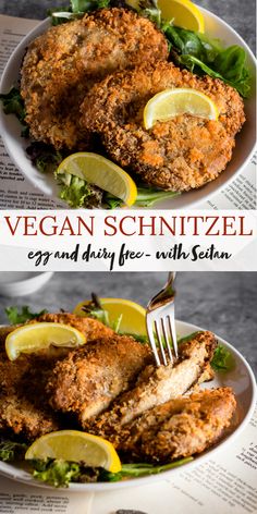 Crispy vegan schnitzel on a plate Tofu Seitan Recipe, Seitan Pork Chops, Vegan Seitan Recipes, Seitan Meals, Vegan German Recipes, Recipes With Seitan, Seitan Recipes Vegan, Seitan Dishes, Vegan Schnitzel Recipe