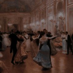 a painting of people dancing in a ballroom