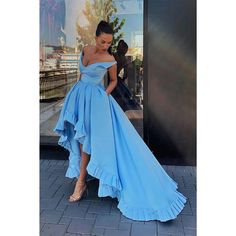 High Low Prom Dresses, Prom Dresses With Pockets, Custom Prom Dress, Stretch Satin, Evening Party Dress, Prom Party, Blue Satin, Long Prom Dress, Chiffon Lace