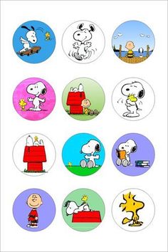 a group of cartoon characters on different colored buttons