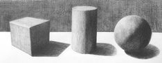 pencil drawing of three different shapes and sizes, one on top of the other in front of a window