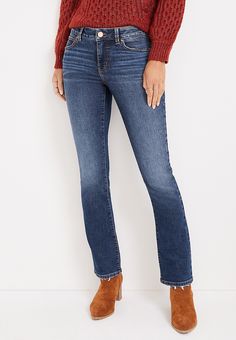 m jeans by maurices™ Everflex™ Slim Boot Mid Rise Jean | maurices Mid-rise Medium Wash Jeggings For Fall, Mid-rise Denim Blue Jeans With Zipper Closure, Stretch Jeans With Five Pockets And 5-inch Inseam, Mid-rise Denim Pull-on Jeggings, M Jeans, Non-stretch Medium Wash Jeans With Button Closure, Jeans Women, Mid Rise Jeans, Colored Jeans