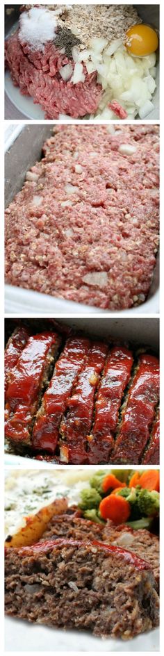 meatloaf is being prepared and cooked in the oven