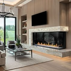 modern fireplace in house Modern Fireplace High Ceiling, 3 Sided Fireplace Ideas Modern, Modern Livingrooms Design With Fireplace, Modern Linear Fireplace Wall, Fireplace Ideas Modern Contemporary, Living Room With Natural Wood, Modern Corner Fireplace, Natural Wood Paneling, Home Entrance Wall