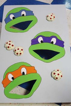 the teenage mutant stickers are being made to look like tmnt heads with polka dots on them