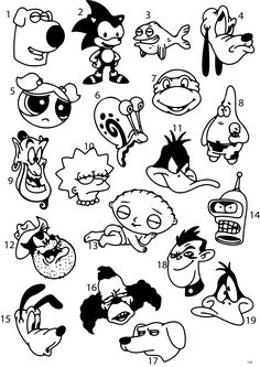 an image of cartoon characters with numbers on them