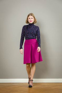 "Perfect for the first autumn walk! Marie is a cozy skirt in a beautiful berry, with a deep fold. It is elastic, so the skirt does not need a zipper. A wonderful skirt for every day.. Berlin Calling is also available in many different colors. Size / Weight / \"Berlin Calling\" is available in sizes 36-42, for other sizes asks simply. materials 70% viscose, 27% nylon. 3% Spandex Care instructions: Machine wash inside out at 30 degrees, iron on reverse hot Production Handmade with Love in Berlin" Pink Fall Midi Skirt, Pink Midi Skirt For Fall, Relaxed Pink Skirt For Fall, Pleated Stretch Skirt For Fall, Fall Stretch Pleated Skirt, Stretch Lined Skirt For Fall, Fall Pink Pleated Skirt, Fall Flowy Lined Skirt, Fall Midi Voluminous Skirt