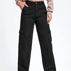 Zara Black Cargo Pants Hi-Rise Ankle Length 100%Cotton Size:6 New With Tags! Long Summer Pants, Hot Pink Jumpsuits, Zara Leather Pants, Cargo Pants Color, Cream Pants, Distressed Mom Jeans, Zara Jumpsuit, Zara Leather, Black Cargo Pants