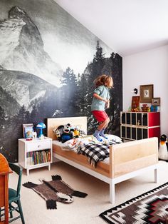 Mural Wallpaper Eclectic Kids Room, Mountain Mural, Big Boy Room, Kids Interior, Main Game, Kids Room Design, Kid Spaces, Childrens Bedrooms