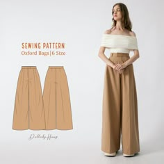 the sewing pattern for this wide legged pants is easy to sew and has an off shoulder