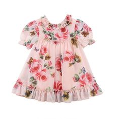 PRICES MAY VARY. Material: Chiffon. Super soft, light weight and comfortable. Pattern:Butterfly&Flowers. Ruffle design for the neckline and skirt, short sleeve. So cute baby dress with lining, loose fit, high waist, a must-have for your little princess! Great for a photo shoot, wedding, birthday, pageant, party, casual wear, baby shower gift, etc. What You Get: 1×Little Girls Dress. Flower Sundress, Floral Print Party Dress, Floral Tulle Dress, Girls Floral Dress, 파티 드레스, Clothes Outfit