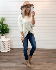 Sweater With Jeans, Homeward Bound, Christian Girl, Ivory Sweater, High Boots, Fashion Ideas, New Outfits, Knee High Boots, Chambray