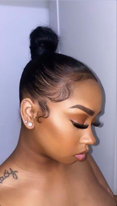 Black Woman Ear Piercings, Ear Piercing Jewelry Aesthetic, Slick Bun With Edges, Business Hair, Piercings Ear, Natural Hair Bun Styles, Girl Hair Colors, Banana Hair Clips, Pretty Ear Piercings