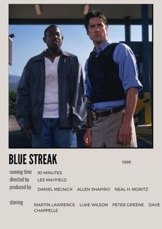 two men standing next to each other with the caption blue streak in front of them