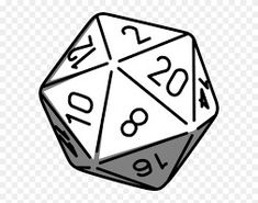 a black and white d20 dice with numbers on each side, as well as the number