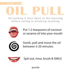 Maybe you've heard of oil pulling, but you're not sure how it's done. Here's a guide to do this simple job. The basic idea is that oil is swished in the mouth for a short time each day and this action helps to improve oral health. We'd love to hear your experiences with oil pulling. Please do share in the comments your journey and possibly any tips too?! :) #sarolife #DIY #oilpull #health #wellness #oilpulling Detox Program, Health Wellness, Oral Care, Each Day, Olive Oil, Health