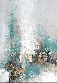 an abstract painting with white and green colors