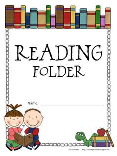 the reading folder is filled with books and two children sitting on top of each other