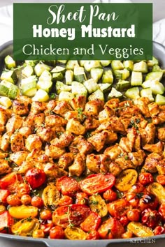 Tender chicken marinated in a sweet and savory sauce with juicy roasted vegetables on the side, make this Sheet Pan Honey Mustard Chicken and Veggies a delicious and super easy family-friendly meal. Sheet Pan Meal Prep Chicken, Sheet Pan Lunch Meal Prep, Roasted Sheet Pan Veggies, Low Cholesterol Meal Prep, Chicken Veggie Sheet Pan Dinner, Dash Diet Recipes Dinner, Easy Low Cholesterol Meals, Chicken And Veggies One Pan, Low Cholesterol Meals