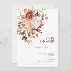 a baby shower card with flowers on it