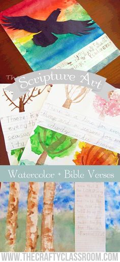 watercolor and bible verse art project for kids to do with the children's artwork