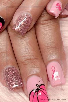 Pink Out Nail Ideas, Pink Nails For October, Pink Out Nails, October Pink Nails, Pink Fall Nails Designs, In October We Wear Pink Nails, Pink October Nail Art, Pinktober Nails