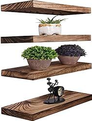 three wooden shelves with plants on them