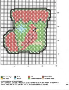 a cross stitch pattern with the shape of a teddy bear's head in red and green