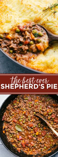 the best ever shepherdd's pie recipe in a skillet with spoons