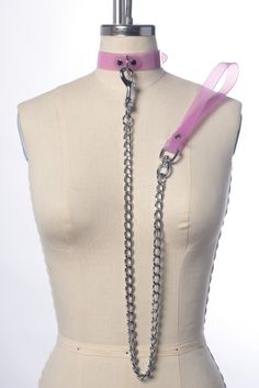 Minimal choker collar made in dreamy pastel PVC material. Features a d-ring in center front. Fit is adjustable with buckle in back. The leash clips on to the d-ring. The heavy-duty chain is 30" long, total length including the handle is 36" long. Collar is 1" wide. Silver toned hardware. Available in pastel blush pink or lavender translucent PVC. SMALL/MEDIUM (11-13")MEDIUM/LARGE (13-15")LARGE/X-LARGE (15-17") Custom sizing available. All pieces are MADE TO ORDER, standard sizes S/M-L/XL. If you Pink Chains, Minimal Choker, Purple Collar, Choker Collar, Pastel Goth, Pvc Material, Make Time, D Ring, Soul Food