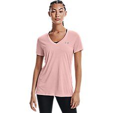 The Under Armour� Tech� Twist Short-Sleeve V-Neck T-Shirt for Ladies keeps you feeling your best thanks to moisture-wicking, odor-fighting performance. The 100% polyester UA Tech� fabric dries quickly with a natural feel, and integrated 4-way stretch allows a full range of motion. Additional features include a small metallic front logo, a deep V-neck, and a back locker tag. This women's Under Armour Tech Twist tee pairs with everything from street clothes to athletic wear. Machine wash. Imported Armor Shirt, Pink Metallic, Street Outfit, Under Armour Women, Womens Activewear, Neck Shirt, V Neck Tee, The Outdoors