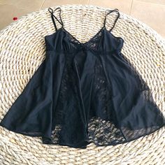 Betsey Johnson Intimates Nightgown Size Large New Without Tags Black V-neck Nightgown For Night Out, Sheer V-neck Coquette Sleepwear, Black V-neck Sleepwear With Lace Trim, Coquette Nightgown With Built-in Bra, Black V-neck Nightgown For Wedding Night, Sheer Lace V-neck Sleepwear, Black Lace V-neck Sleepwear, Coquette Camisole Chemise For Night, Black Summer Sleepwear For Night