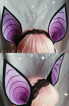 two pink wigs with ears and black lace