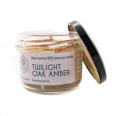 an open jar of light oak amber