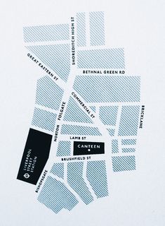 a black and white map is shown with the names of several streets in each city