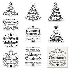 six christmas stickers with different types of lettering and designs on the back of them