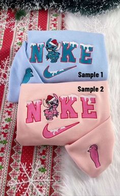 Introducing the magical Stitch and Angel Disney Christmas Nike Embroidered Sweatshirts! Embrace the festive season with these cozy sweatshirts featuring your favorite Disney characters, Stitch and Angel. Made with high-quality materials, these sweatshirts are not only stylish but also extremely comfortable to wear. The intricate Nike embroidery adds a touch of elegance to these sweatshirts, [...] Christmas Nike, Cute Hoodies, Matching Hoodies, Cute Nike Outfits, Preppy Christmas, Cute Couple Outfits, Stitch And Angel, Cute Shirt Designs, Cute Nike