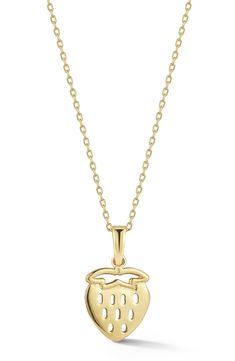 This dainty chain necklace suspends a strawberry-shaped pendant that brings a dose of whimsy to your brunch-ready attire. 18" length; 0.4" x 0.45" pendant
 14k gold Imported Dainty Chain Necklace, Free Jewelry, Womens Jewelry Necklace, Fashion Accessories, Chain Necklace, Jewelry Collection, Jewelry Necklace Pendant, Nordstrom, Fashion Jewelry