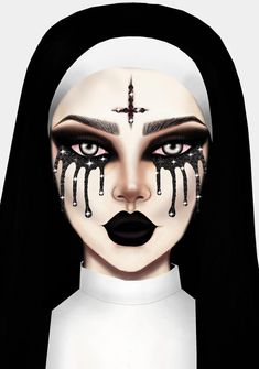 Nun Halloween Costume, Nun Halloween, Fantasy Make-up, Halloween Make-up Looks, Nun Costume, Makeup Face Charts, Halloween Makeup Inspiration, Halloween Tattoo