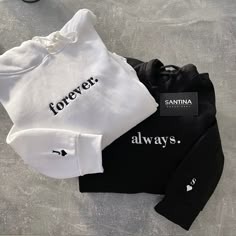 Personalised embroidered matching set of two hoodies, embroidered with ALWAYS & FORVER, perfect matching sweats to wear with you partner, boyfriend, girlfriend, husband, wife or best friend. you can add eachothers initisld to the sleeves too which is a super cute extra special touch.  We have a range of colours to choose from, making these totally personalised to you.  Perfect gift idea for you partner, best friend, to celebrate a birthday, anniversary, wedding gift, engagement gift, christmas g Hoodie For Boyfriend Gift, Matching Sweats Couples, Good Gifts For Boyfriends Anniversaries, Husband And Wife Hoodies, Embroidered Couples Sweatshirt, Matching Items For Best Friends, Embroidered Couples Hoodies, Hoodies For Girlfriend, Couples Jackets